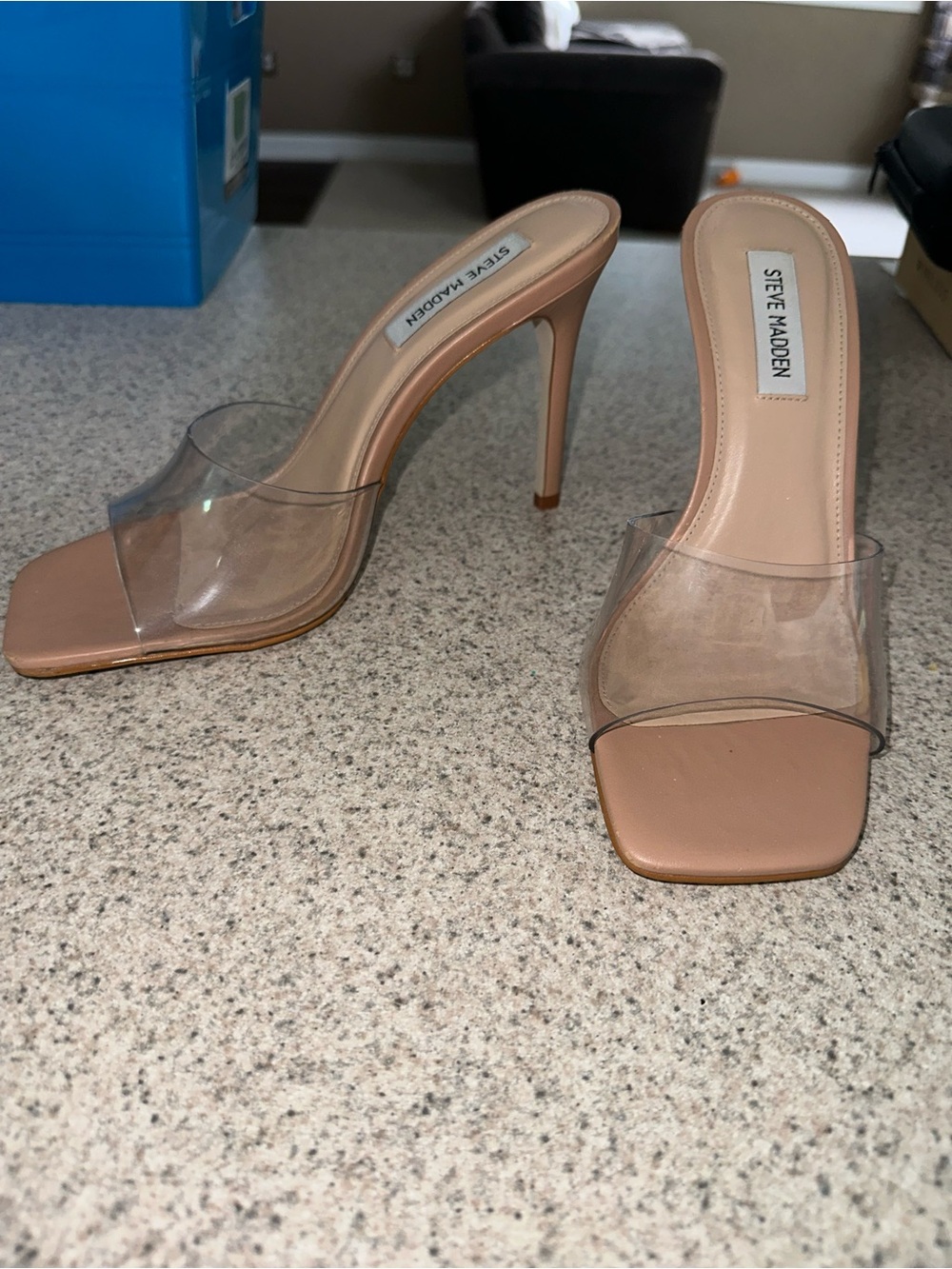 Steve Madden Nude Clear Strap High Heel Mules 8.5